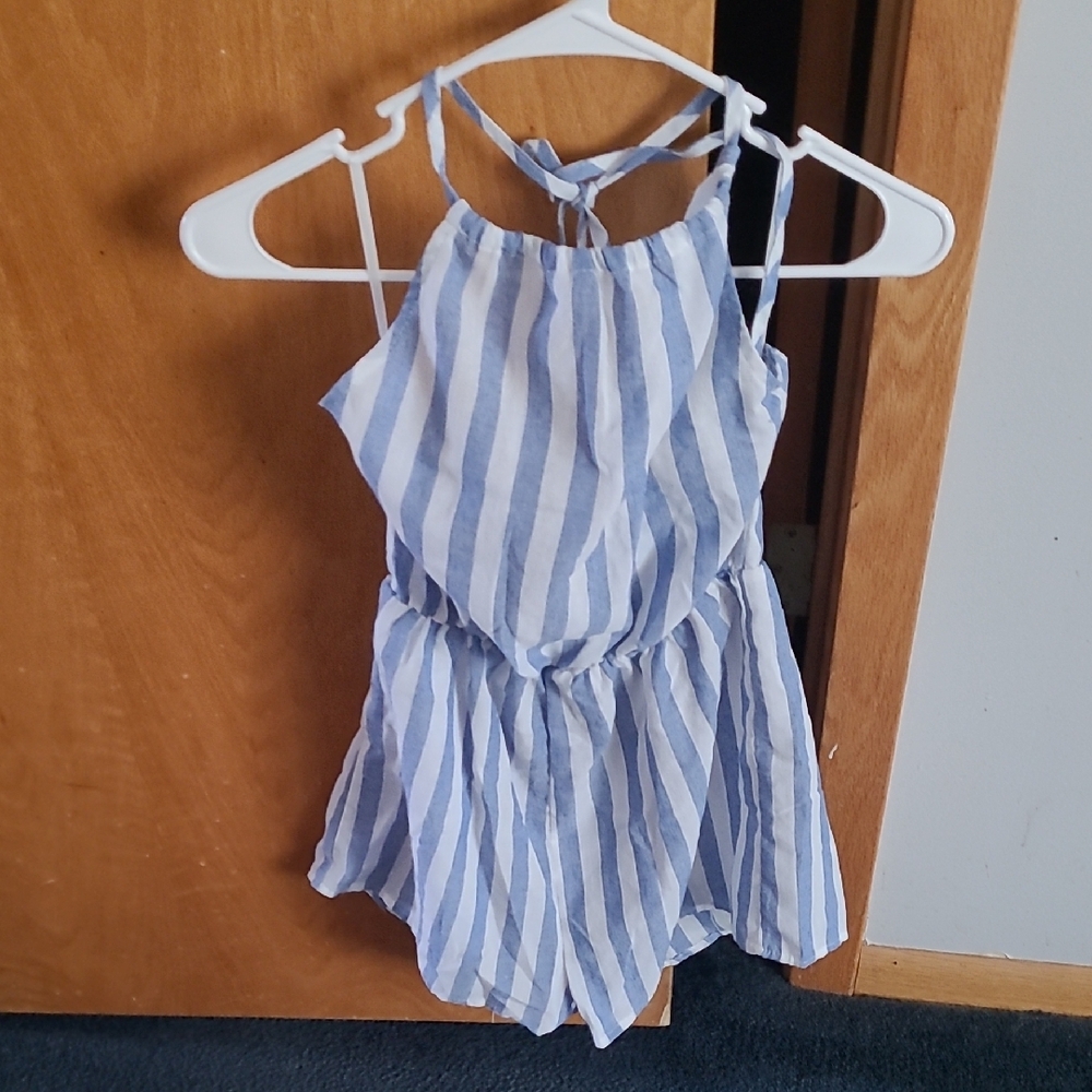 Blue and White Striped Kids Romper